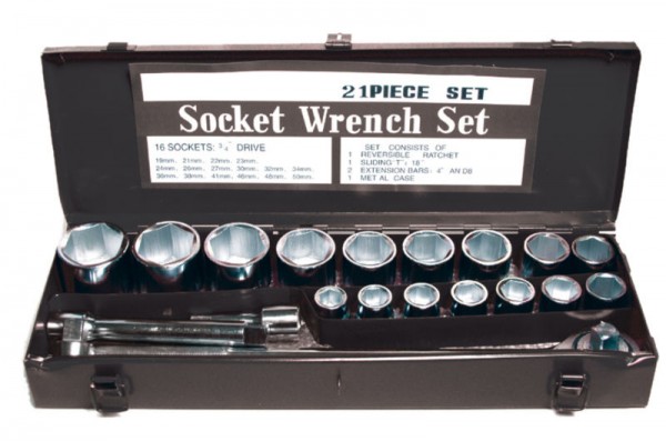 21 Pcs. Set Socket Wrenches Metal Box